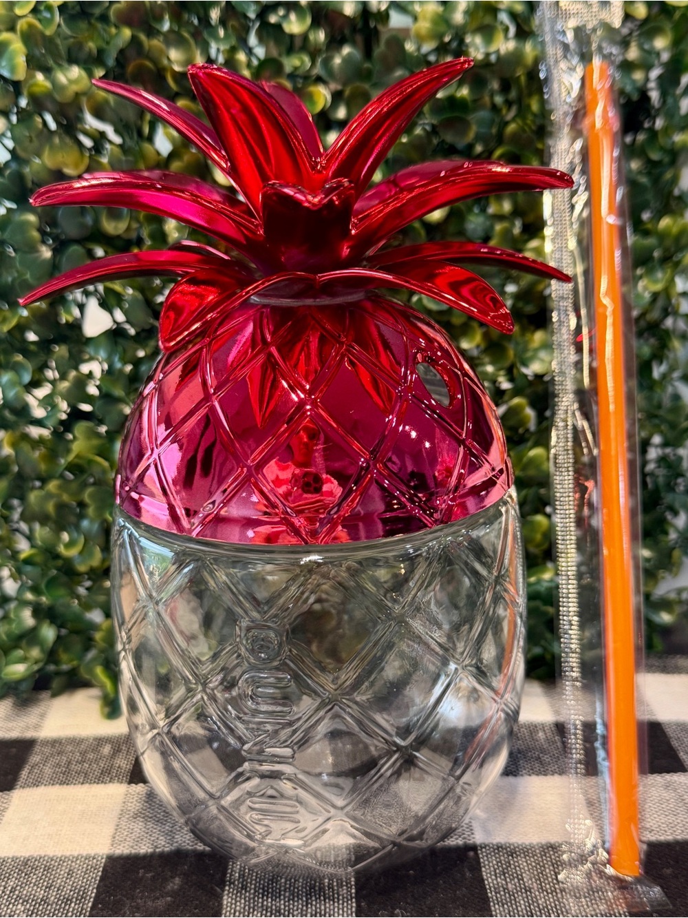 Dunkin’ Donuts Pineapple Tumbler with Shiny Pink Lid